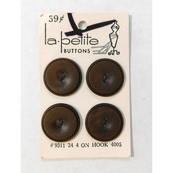 La Petite Vintage Buttons Brown Set of 4 Round 7/8 Inch #9311 - Picture 2 of 3